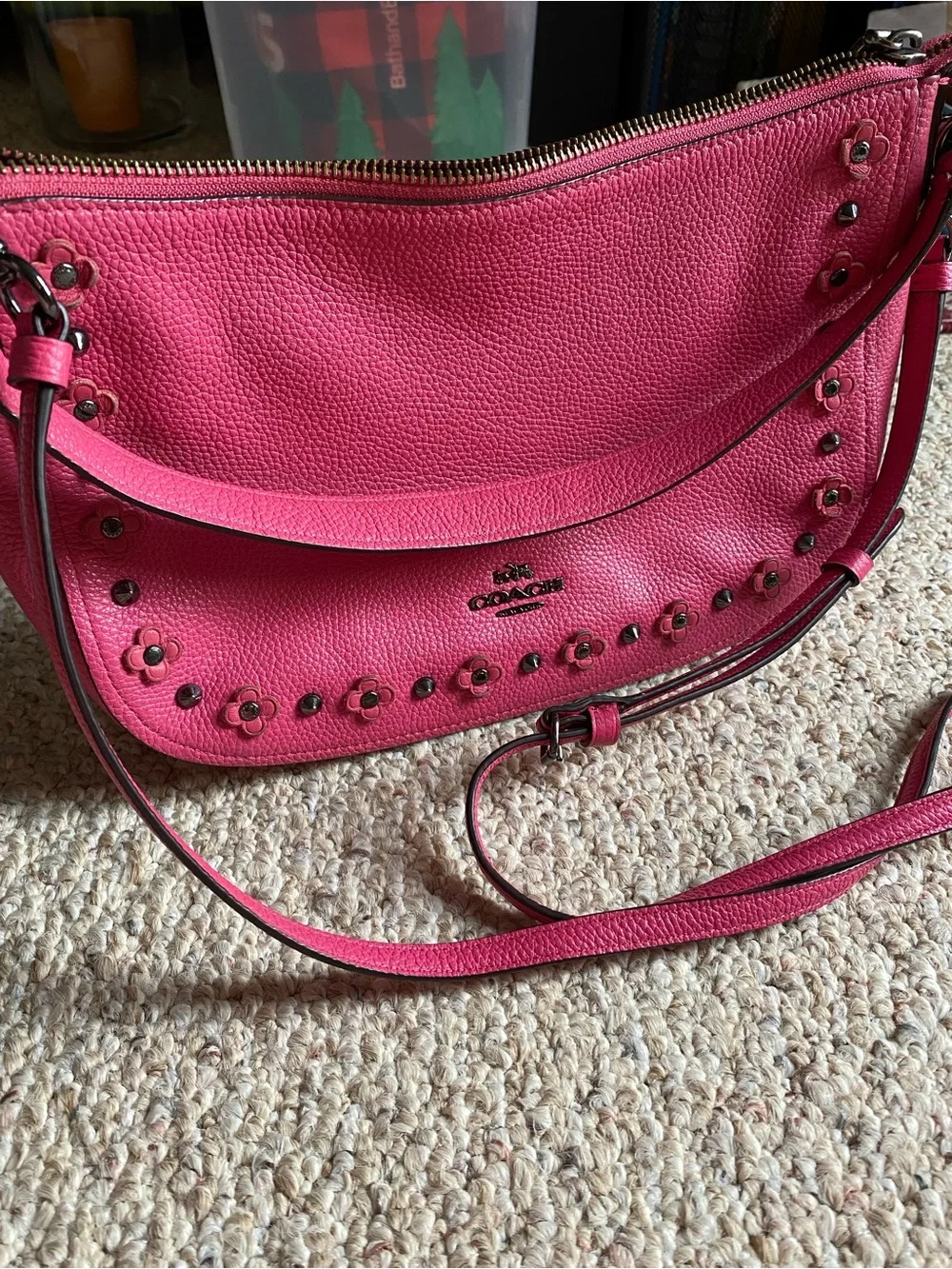 Coach Pink Leather Flower-Stud Crossbody Bag - Picture 5 of 14